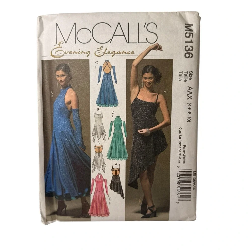 Vtg McCalls Dancing Evening Dress Gloves Sewing Pattern 5136 4-10 Uncut